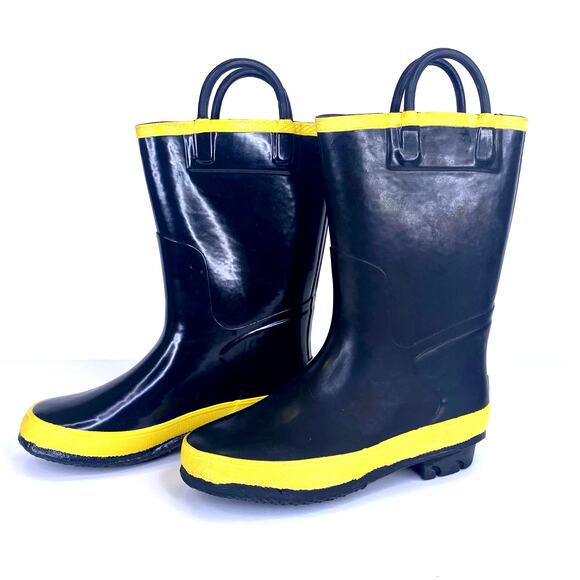 LaCrosse Rain Chief Boots Kids Sz 1 Steel Shank Black Yellow Rubber Waterproof - Picture 4 of 11